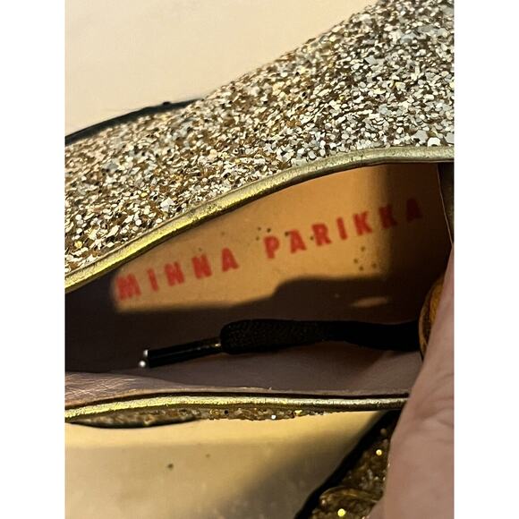 Minna Parikka Bunny Ears Sneaker •Women 40 /US 9• Gold Glitter Black Hi Top - Picture 12 of 15